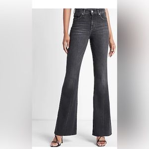 Express: 14S  Mid Rise 70s Flare; black; raw hem